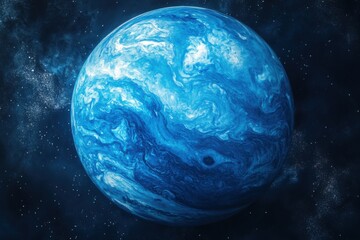 Wall Mural - neptune blue planet in dark space. galaxy with many stars. globe floats in the universe. celestial b
