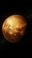 Wall Mural - pluto planet shining golden in space. round sphere with bright surface. cosmic background with dark 