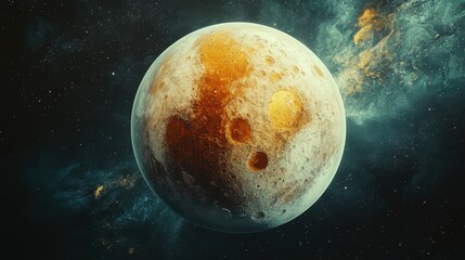 Wall Mural - pluto planet in space. round celestial body with craters. dark sky background with stars. galaxy and