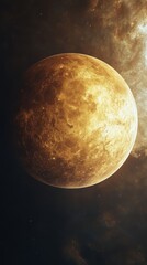 Wall Mural - venus golden planet. glowing sphere. fantasy cosmos. galaxy background. outer space. celestial body.