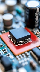 Poster - Close-up Circuit Board Reveals Intricate Integrated Chip and Components