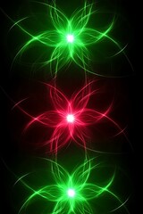 Poster - radiant digital flowers in vibrant glowing hues with black backdrop
