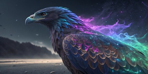 Poster - An iridescent surface displaying dynamic, flowing colors in an abstract futuristic design, with shifting hues of purple, blue, and green creating a mesmerizing effect