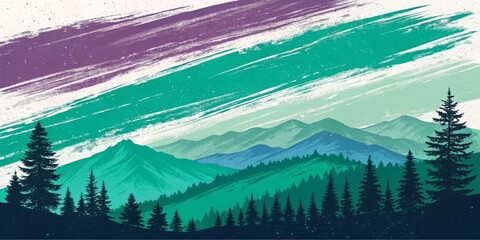 Poster - A textured, bold background with layered brush strokes in deep tones of green, teal, and purple, evoking a sense of depth and movement