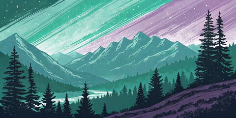 Poster - A textured, bold background with layered brush strokes in deep tones of green, teal, and purple, evoking a sense of depth and movement