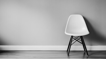 Poster - Minimalist White Chair Against a Simple Gray Wall in Empty Space