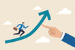 © Sector30 - Career growth or increase productivity, motivation for success career development, increase revenue, income or profit, help or support concept, businessman hand help push arrow rising up for success.
