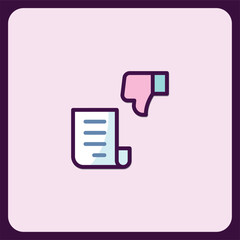 Fototapete - document rejected icon, thumbs down, negative feedback, disapproved, decline, cancel, vector illustr