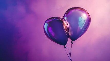 Poster - Striking Digital Artwork of Two Whimsical Balloons Rubbing Together Against a Vibrant Purple Background with Contemporary Cinematic Lighting