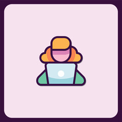 Poster - Woman working on laptop, colorful cloud icon design