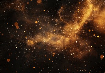 Poster - Captivating Gold Dust Particles in a Dark Cosmic Background, Perfect for Designs Seeking a Touch of Elegance and Luxury
