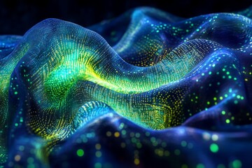 Poster - Abstract Data Wave, Digital Landscape, Neon Glow, Background, Tech