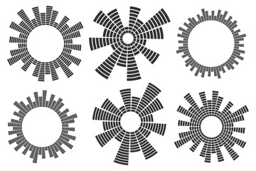 Poster - Sound music circular equalizer. Radial audio sound icons on white background. Vector round abstract graphic of voice and echo. Frequency geometric bar.