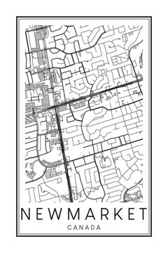 Printable downtown road map poster of the Canadian city of NEWMARKET on solid white background with city name