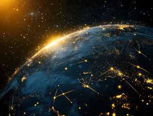 Poster - The depiction shows a glowing Earth with vibrant global network connections highlighting digital communication across continents