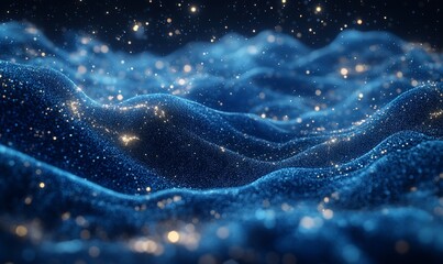 Poster - Blue particle wave, digital landscape, glowing, night sky, abstract, background, technology, design