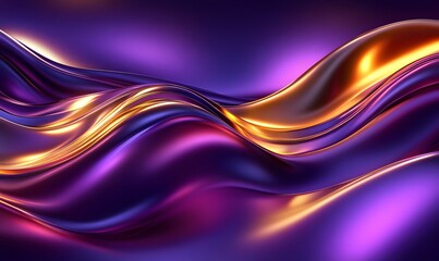 Poster - Luminous Abstract Waves of Gold and Purple with Shimmering Reflections