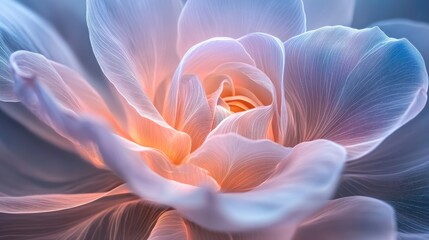 Poster - Luminescent petals moving rhythmically in twilight, surreal spiral design through layered exposures, enchanting and otherworldly