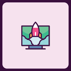 Poster - Colorful Rocket Launching from a Computer Screen Icon