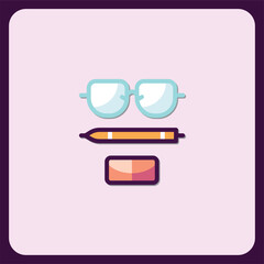 Poster - Simple and Minimalist Icon Design of Glasses Pencil and Eraser