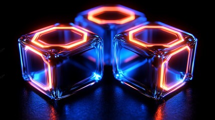 Aufkleber - Abstract glowing geometric cubes composition for futuristic concept art