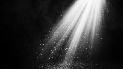 Aufkleber - A beam of light shines through the dark, creating a mystical atmosphere with floating dust particles, symbolizing hope, focus, and divine clarity in a shadowy environment.