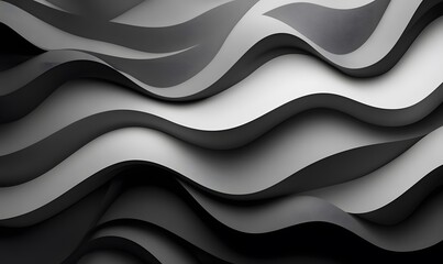 Poster - Abstract monochrome waves with rhythmic curves in a flowing pattern and depth