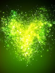 Poster - Glowing heart shape with network connections in vibrant green tones