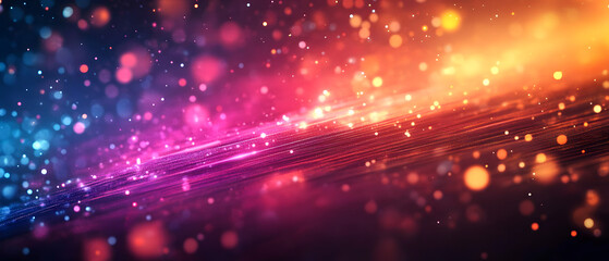 Poster - Abstract digital background with glowing lines, particles, and bokeh effect Futuristic technology concept with vibrant pink, orange, and blue colors Ideal for tech, science, and innovation themes