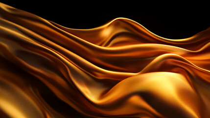 Aufkleber - Close-up view of smooth, luxurious golden satin fabric waves with rich texture and shine, symbolizing elegance, luxury, and beauty in textile design or fashion.