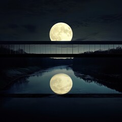 a futuristic glass bridge spanning over a river reflecting the full moon ar 16:9 v 6.1 q 2