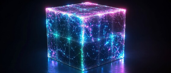 Poster - Glowing Cube Network Data Dark Background