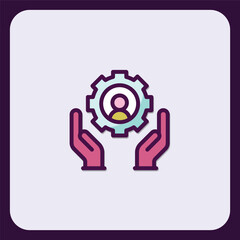 Poster - Hands holding gear icon, symbolizing support and assistance towards people