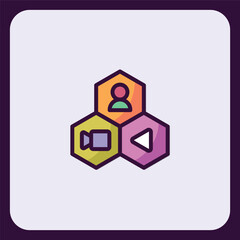 Poster - Modern Hexagonal Icon Set Featuring User, Video Camera, and Play Symbols
