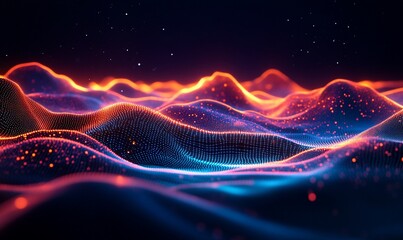 Poster - Glowing digital landscape, particles, night, abstract, data visualization