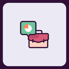 Poster - Modern briefcase presentation icon with data pie chart speech bubble design