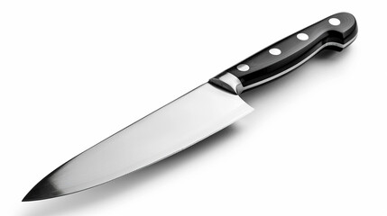 a chef's knife on an isolated white background, object focused, png, stock image, hd quality