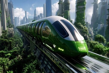 Poster - A futuristic eco-city built around an oasis, blending advanced technology with nature