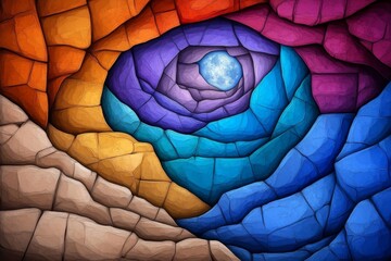 Poster - A geometric abstract design of a canyon, using warm earth tones and sharp edges