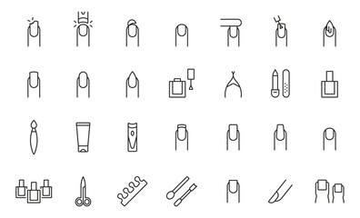 Poster - Manicure, nail icon set. Beauty salon outline icons symbols. Manicure tools icon collection. Vector icons