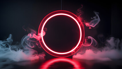 Poster - Neon Circle and Smoke: A captivating composition features a vibrant neon circle, encircled by ethereal smoke. The interplay of light, color, and texture creates a modern, abstract visual