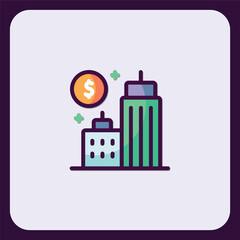 Aufkleber - Financial District Icon: Investment, Growth, and Urban Prosperity Illustration