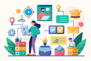 Poster - a person is actively managing various customizable project tasks using digital tools and resources, 