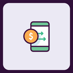 Poster - Mobile money transfer icon with dollar coin and arrows illustration