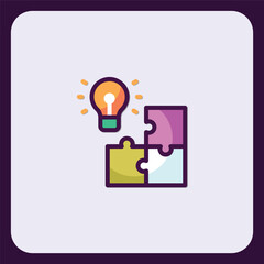 Poster - Icon Illustrating Teamwork Ideas with Puzzle Pieces and Glowing Lightbulb