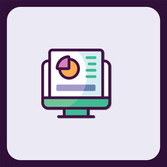 Poster - Data analysis on computer screen, simple icon with pie chart display