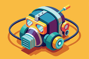 Poster - A detailed isometric illustration of a customizable oxygen mask with bright colors and design features, Oxygen mask Customizable Isometric Illustration