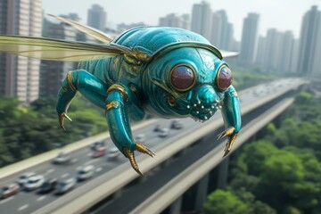 Aufkleber - A mythical creature that feeds on exhaust fumes, cleansing the air as it flies through a polluted city
