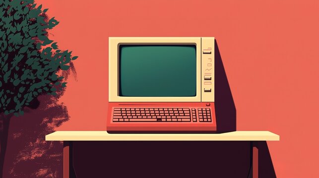 Exploring computer technology chaos vintage monitor on table in minimalist space