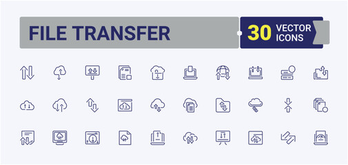 Poster - File Transfer icon set. Containing document, on, button, direction, down, business, web, data. Line with editable stroke. Vector illustration.